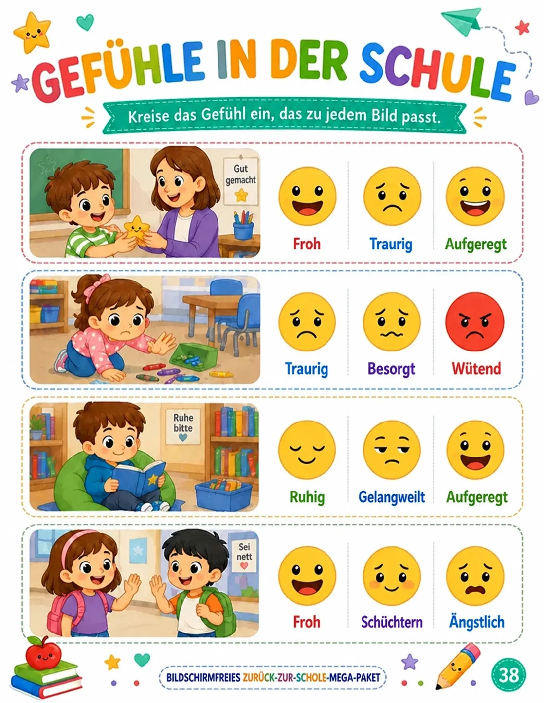 Arbeitsblatt: Gefühle in der Schule